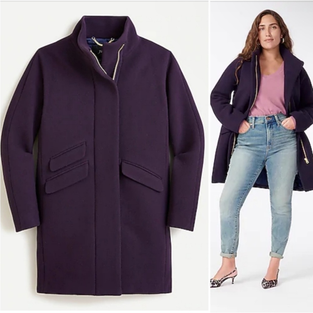 J. Crew | Cocoon Coat in Italian Stadium-Cloth Wool Darkest Eggplant Purple 00